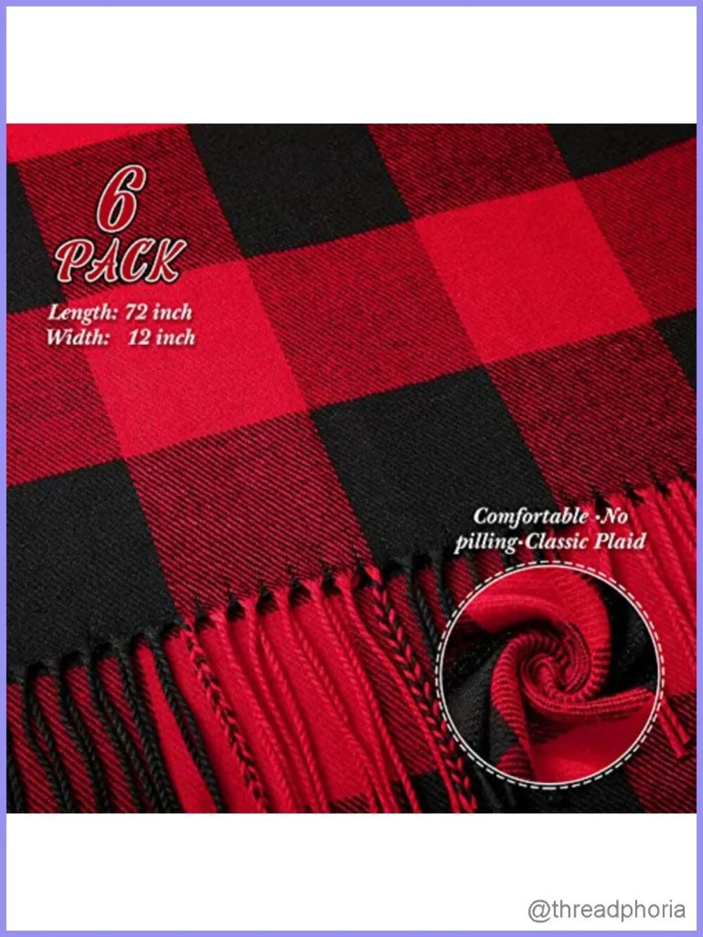 6 Pack Plaid Blanket Scarf with Tassel Edge, Acrylic Winter Scarf for Cold